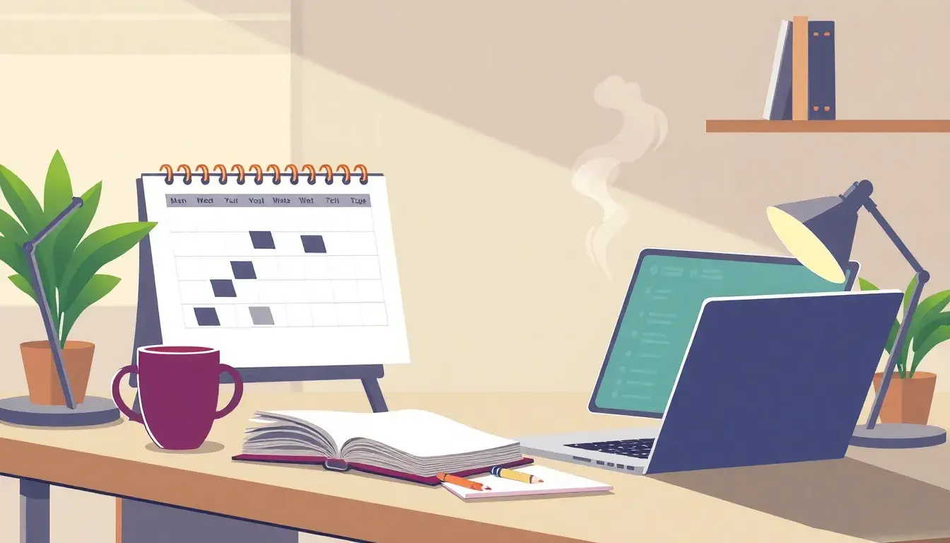 Calendrier moderne et ordinateur portable sur un bureau pour le calcul entre deux dates