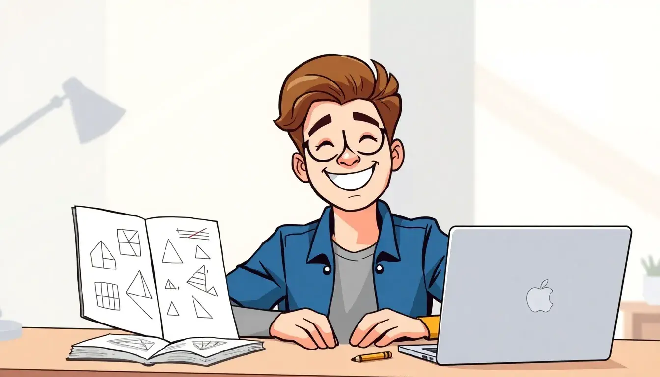 Étudiant utilisant un ordinateur pour apprendre comment calculer l'aire d'un triangle