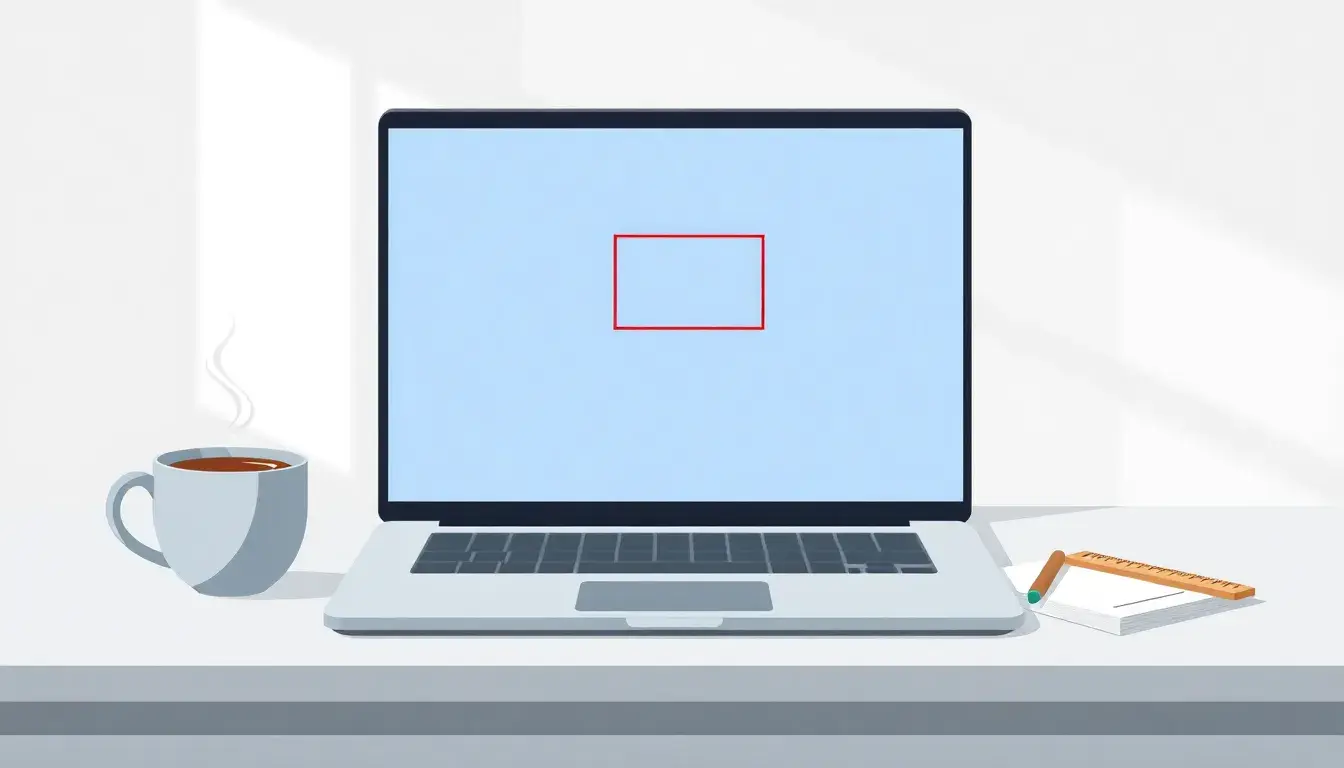 Espace de travail moderne avec un ordinateur affichant un rectangle et une règle.