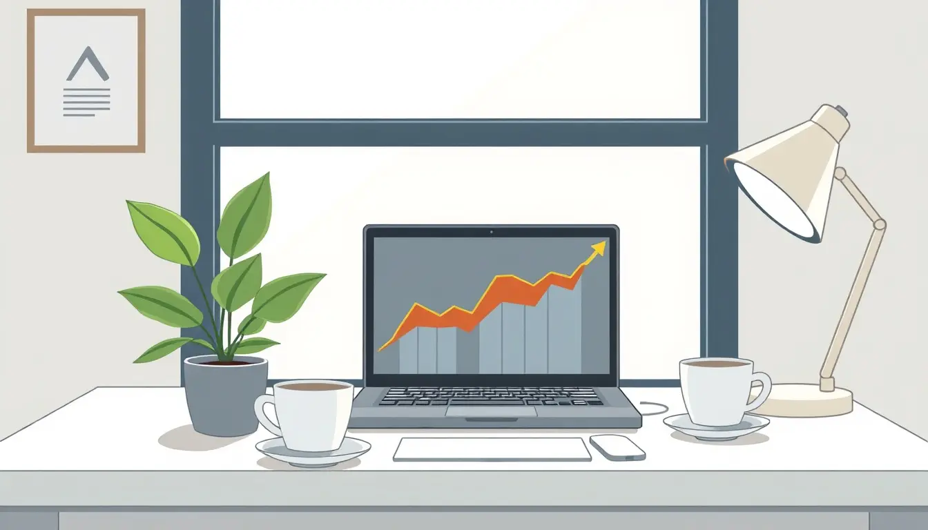 Graphique de croissance financière sur écran d'ordinateur portable dans un bureau moderne