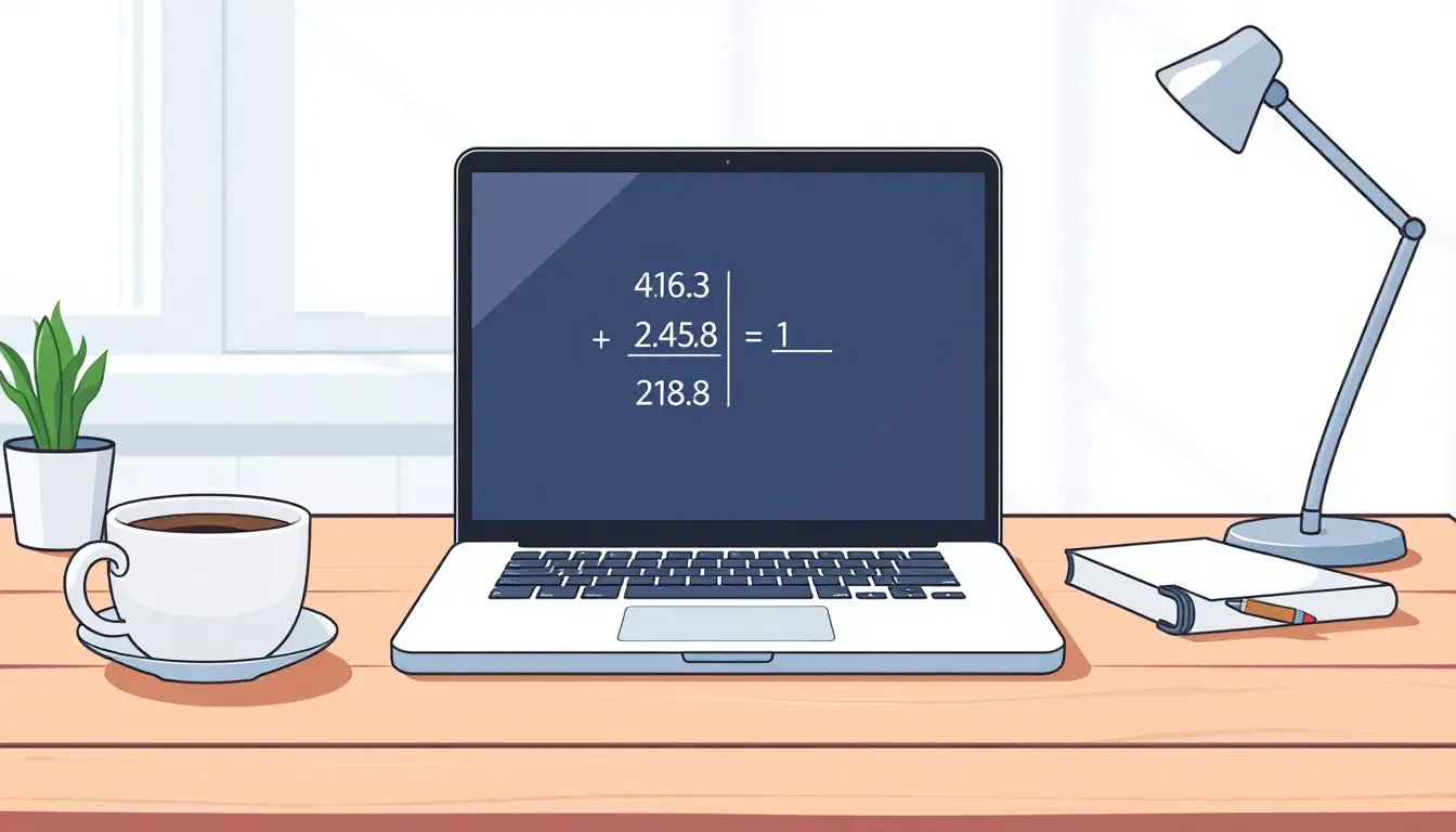 Un espace de travail moderne avec un ordinateur affichant un calculateur de moyenne.