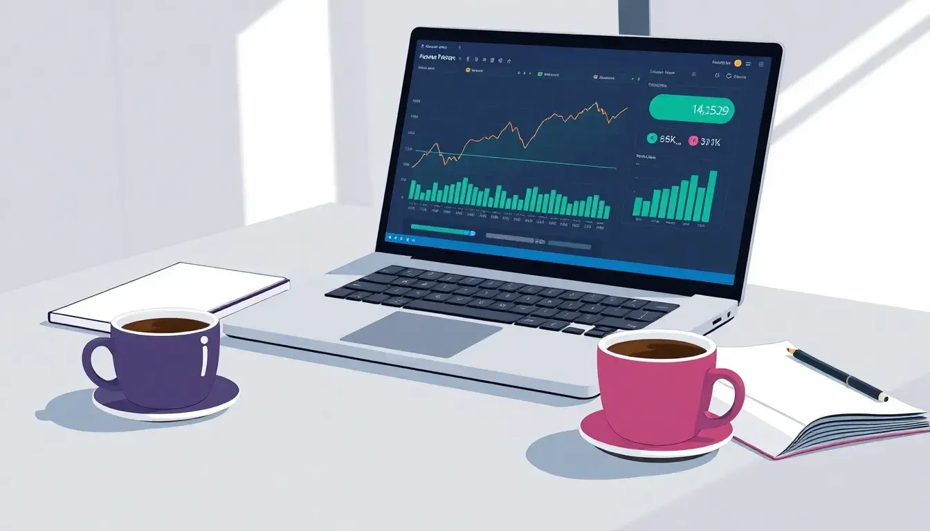 Interface de calcul horaire sur un ordinateur portable dans un bureau moderne