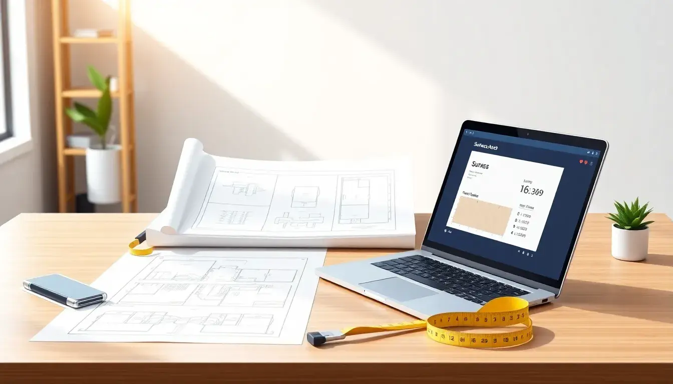 Plan d'architecte et ruban à mesurer pour illustrer comment calculer m2