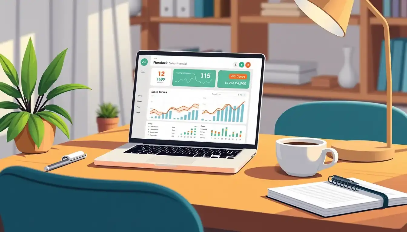 Espace de travail moderne avec ordinateur affichant un calcul taux endettement