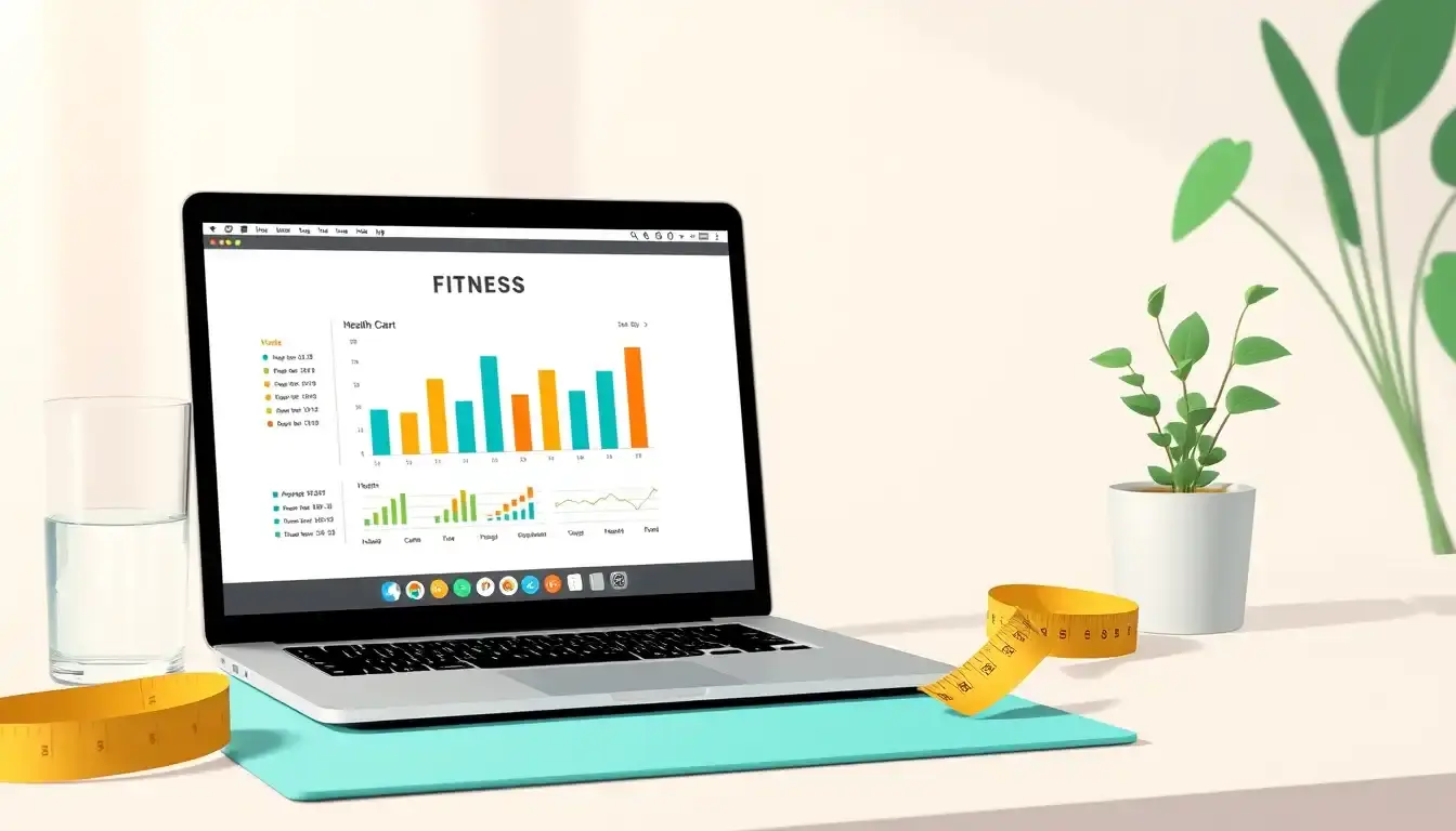 Espace de travail moderne avec ordinateur affichant un graphique de santé pour calculer son IMC.