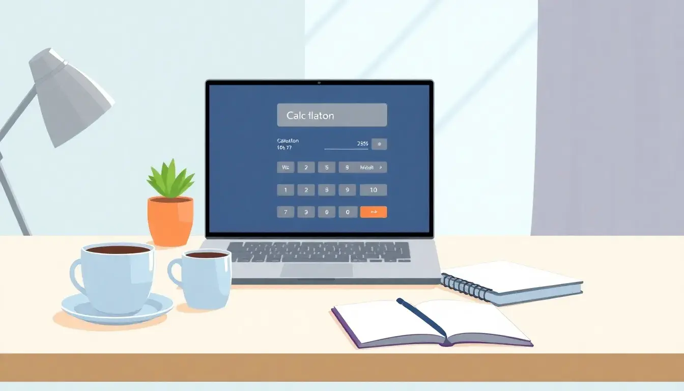 Interface de calcul sur un ordinateur portable dans un bureau moderne et lumineux.