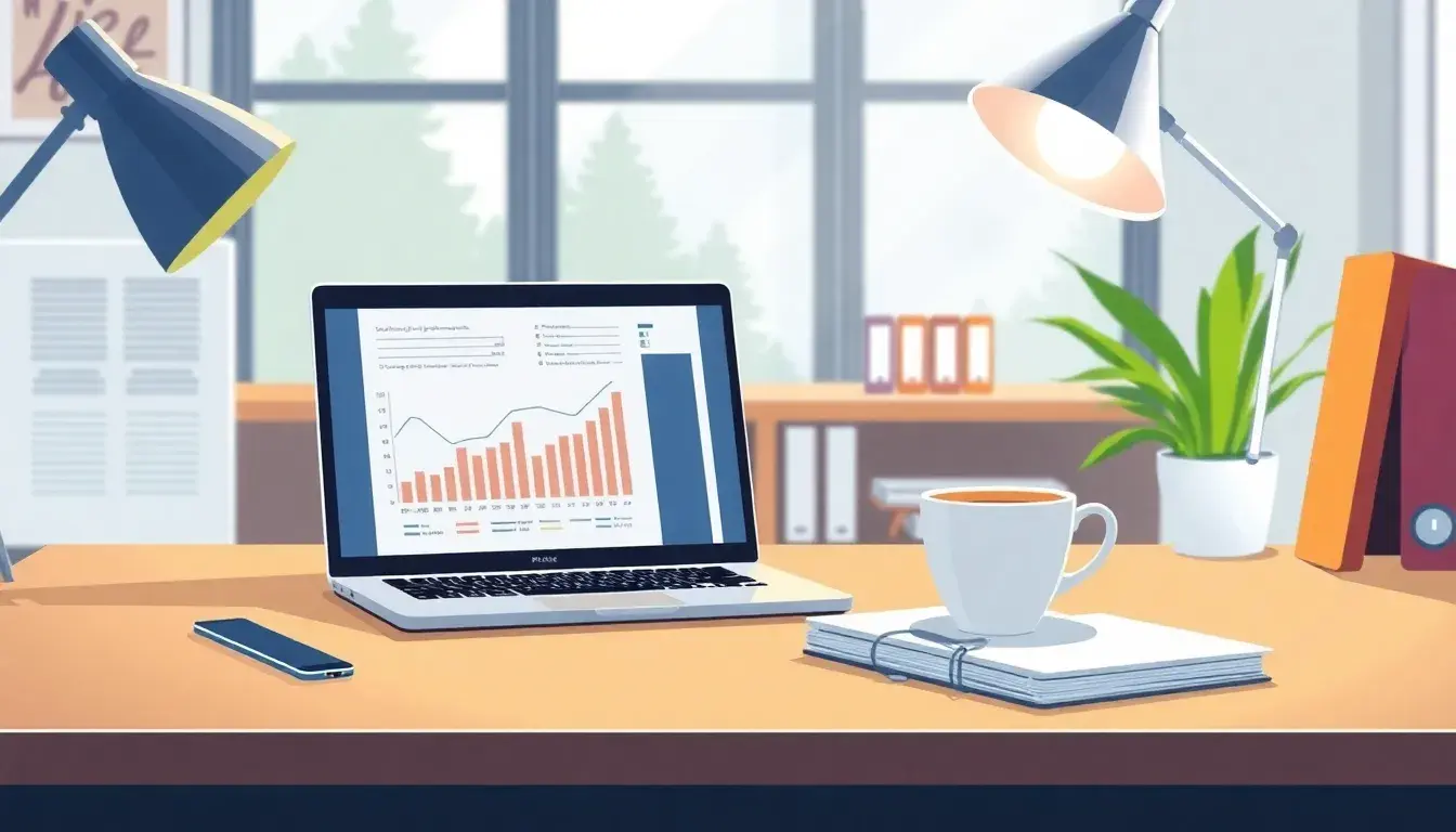 Ordinateur portable affichant un calcul de salaire sur un bureau moderne.
