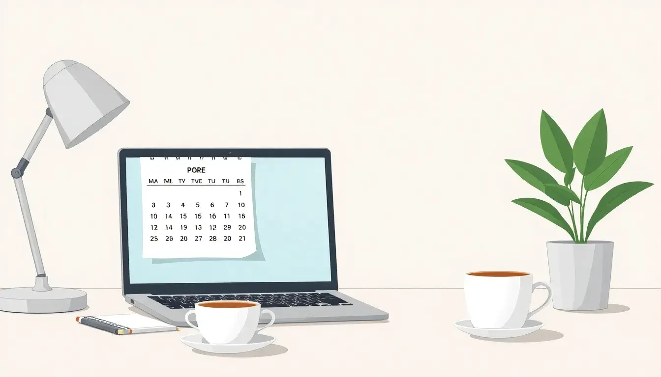 Calendrier numérique sur un ordinateur portable dans un bureau lumineux