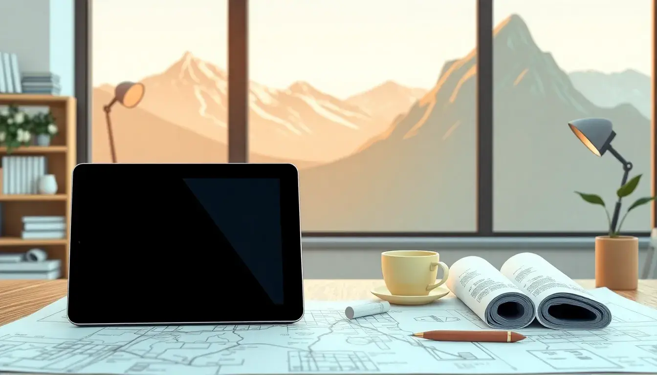 Tablette affichant un graphique de calcul de pente sur un bureau moderne.