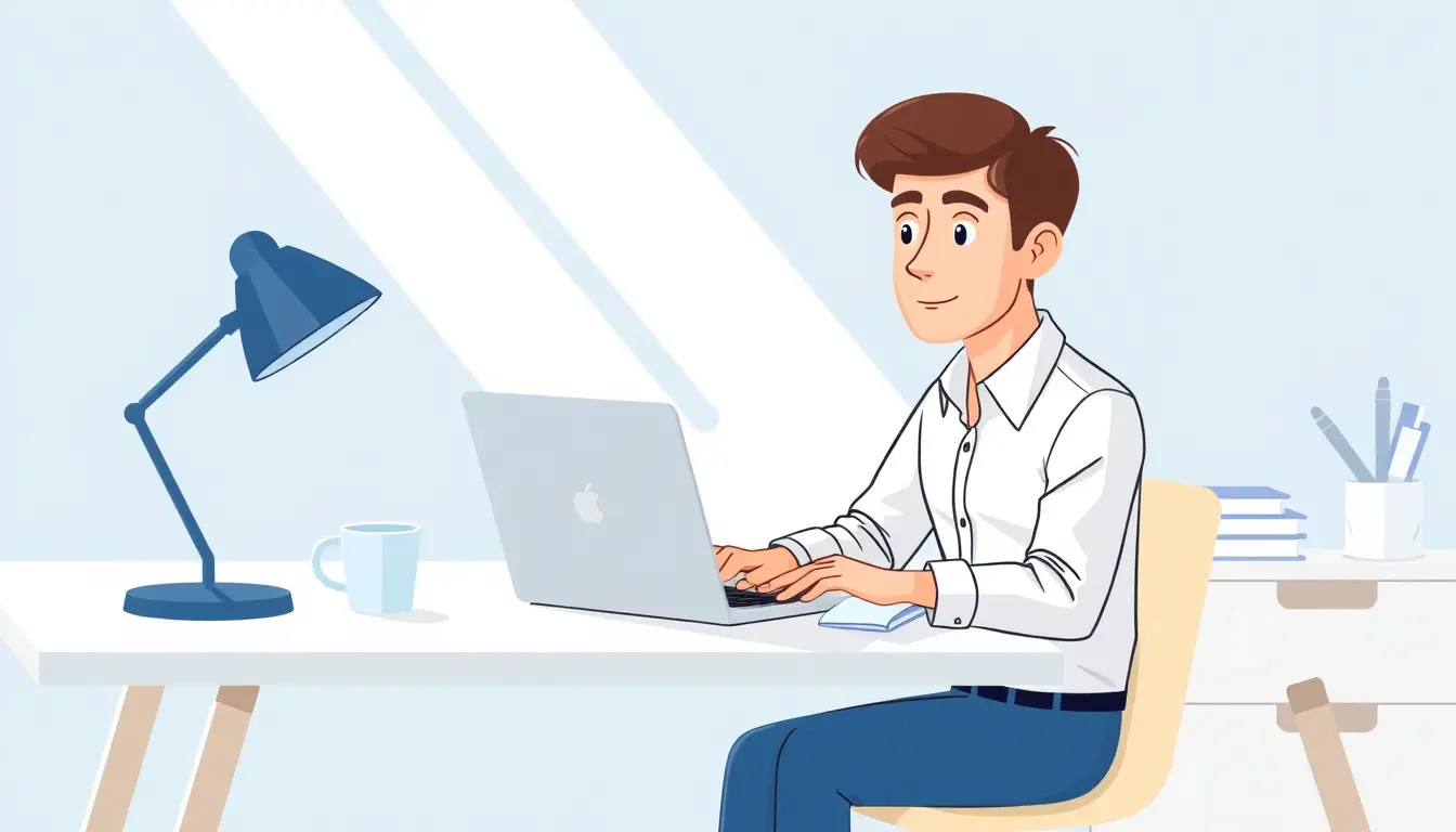 Un professionnel calculant ses heures de travail sur un ordinateur portable dans un bureau moderne