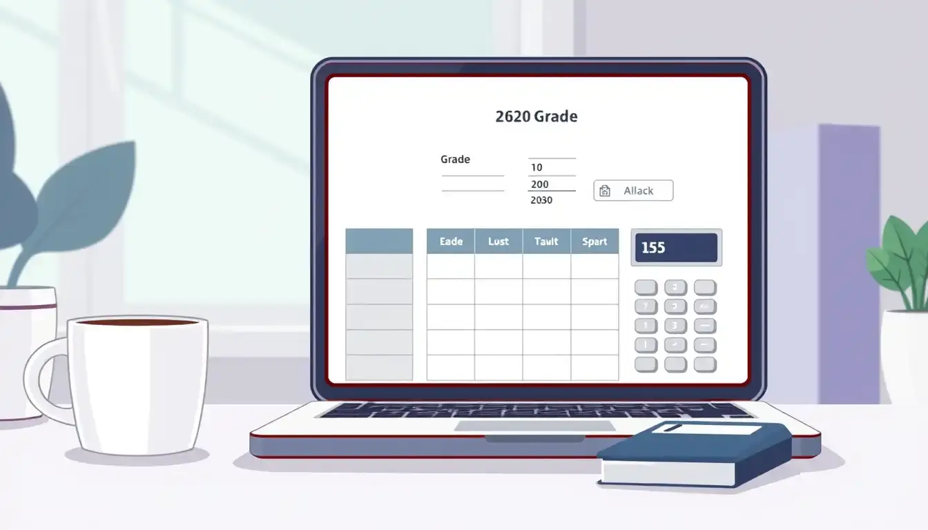 Étudiant utilisant un ordinateur pour un calcul moyenne avec coefficient dans un bureau moderne.