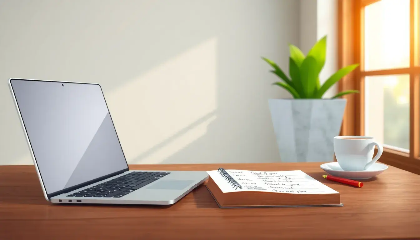 Espace de travail moderne avec ordinateur et planning pour le calcul temps de travail