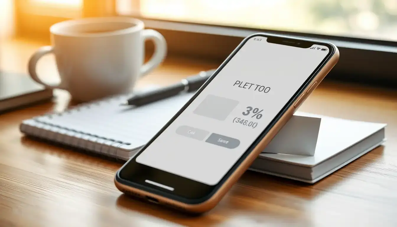 Smartphone affichant un résultat de calcul formule pourcentage sur un bureau moderne