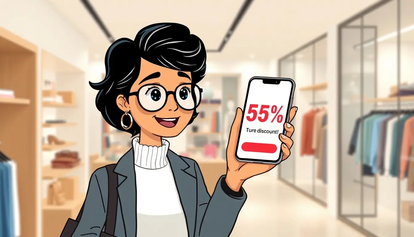 Personne faisant du shopping utilisant une calculatrice pour les soldes sur son smartphone